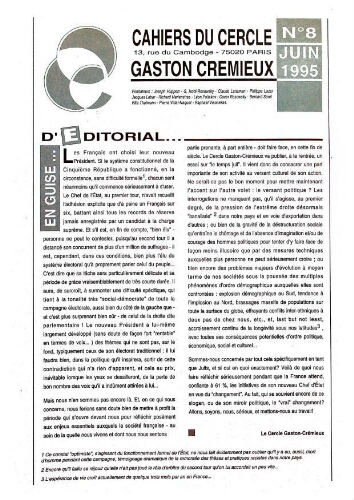 Cahiers du cercle Gaston Crémieux N°8 Juin 1995