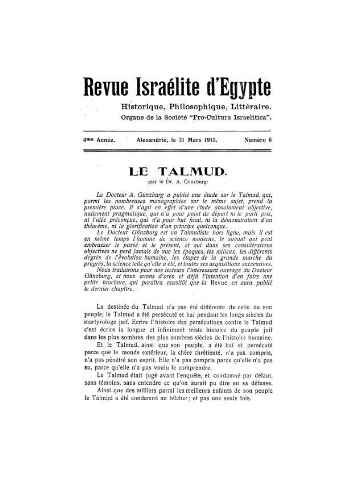 Revue israélite d'Egypte. Vol. 4 n° 6  (31 mars 1915)