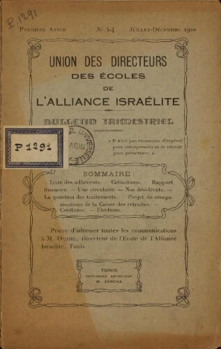 Union des Directeurs des Ecoles Vol.1 N°3-4 (juil-aout 1920)