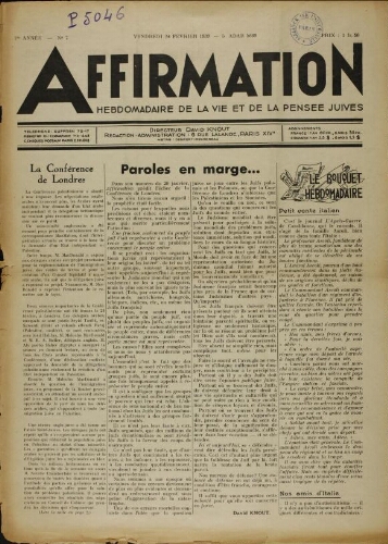 Affirmation. Vol. 01 N°07 (24 févr. 1939)