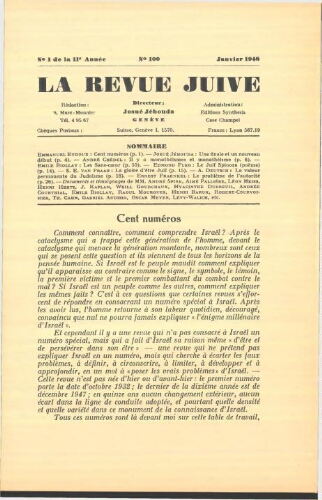 La Revue Juive de Genève. Vol. 11 n° 1 fasc. 100  (janvier 1948)