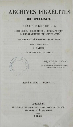 Archives israélites de France. (1843  Vol.04)