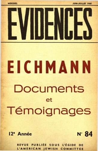 Evidences. N° 84 (Juin/Juillet 1960)