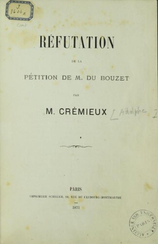 Réfutation de la pétition de M. du Bouzet