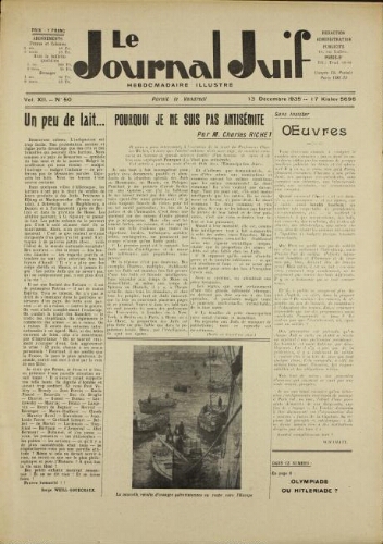 Le Journal Juif N°50 ( 13 décembre 1935 )