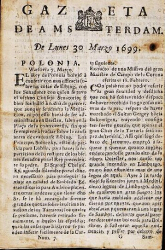 Gazeta de Amsterdam. Fascicule du Lundi 30 Mars 1699