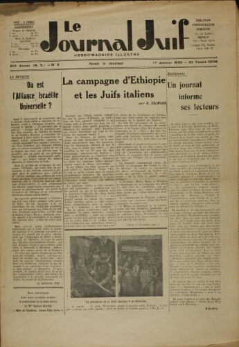 Le Journal Juif N°03 ( 17 janvier 1936 )