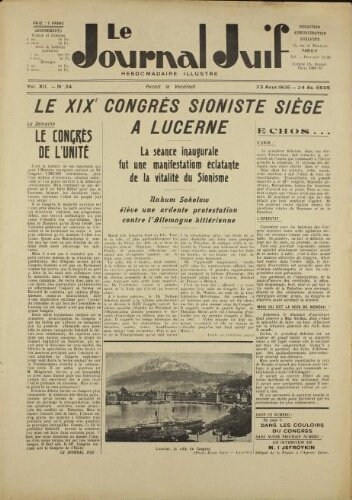 Le Journal Juif N°34 ( 23 août 1935 )
