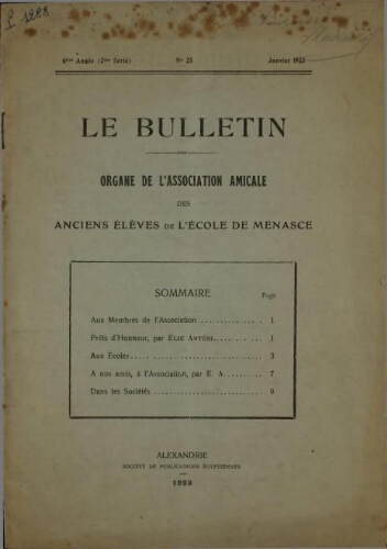 Le Bulletin (Menasce) 2ème série. Vol. 6 n° 25 (janvier 1923)
