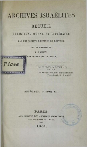 Archives israélites de France. (1851  Vol.12)