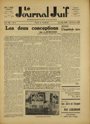 Le Journal Juif N°08 ( 22 février 1935 )