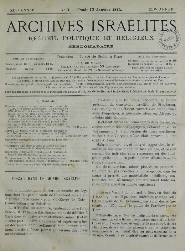 Archives israélites de France. Vol.45 N°03 (17 janv. 1884)