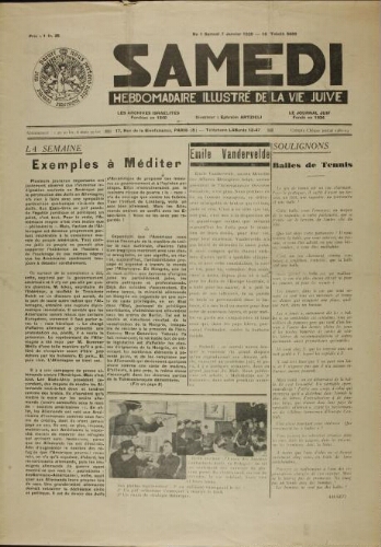 Samedi N°01 ( 07 janvier 1939 )