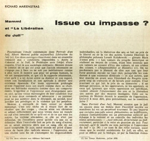 Issue ou impasse ? Memmi et la "Libération du Juif"