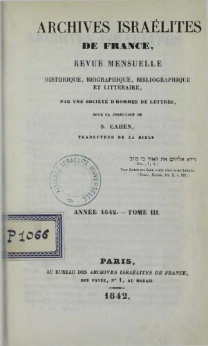 Archives israélites de France. (1842  Vol.03)