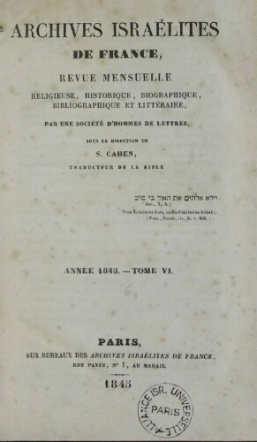 Archives israélites de France. (1845  Vol.06)