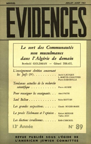 Evidences. N° 89 (Juillet/Août 1961)