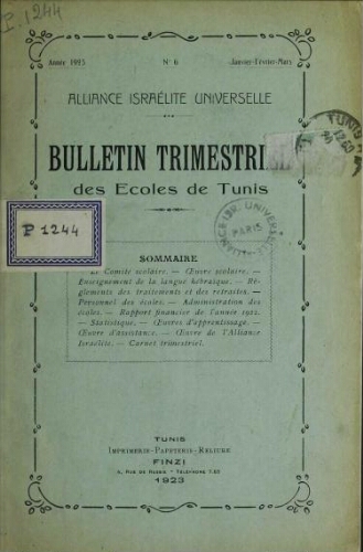 Bulletin des écoles de Tunis. (Vol.6 Janv – Mars 1923)