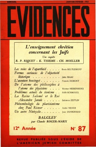 Evidences. N° 87 (Janvier/Février 1961)
