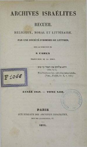 Archives israélites de France. (1852  Vol.13)