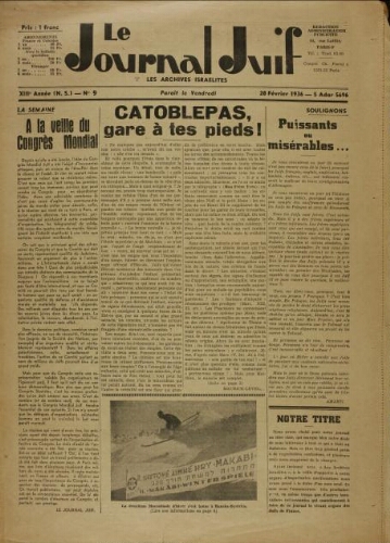 Le Journal Juif N°09 ( 28 février 1936 )