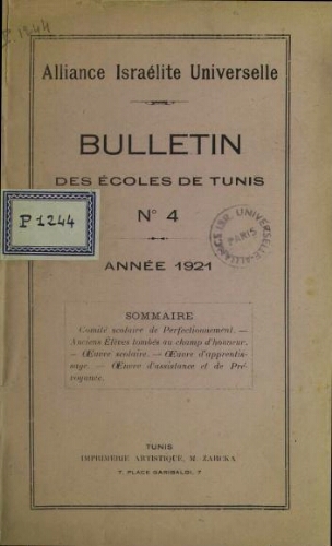 Bulletin des écoles de Tunis. (Vol.4 1921)