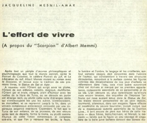 L'effort de vivre : à propos du "scorpion" d'Albert Memmi