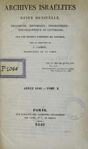 Archives israélites de France. (1849  Vol.10)