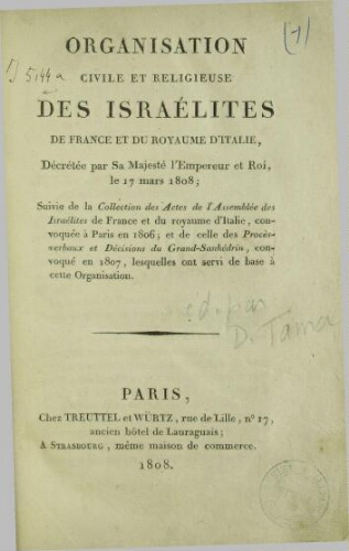 Organisation civile et religieuse des Israélites de France et du royaume d'Italie