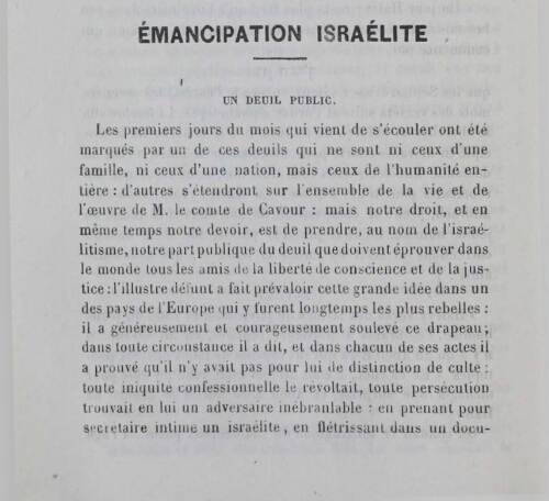 Emancipation Israélite. Un deuil public. 