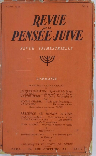 Revue de la Pensée Juive N°3 (01 avr. 1950)