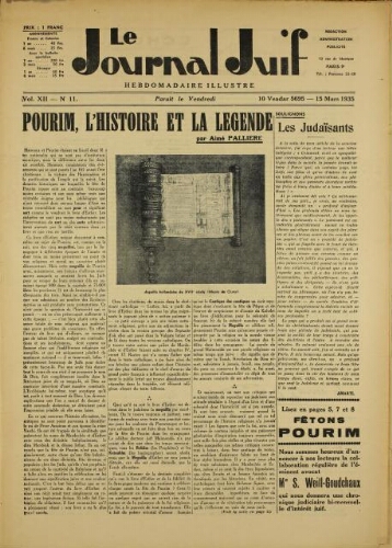 Le Journal Juif N°11 ( 15 mars 1935 )