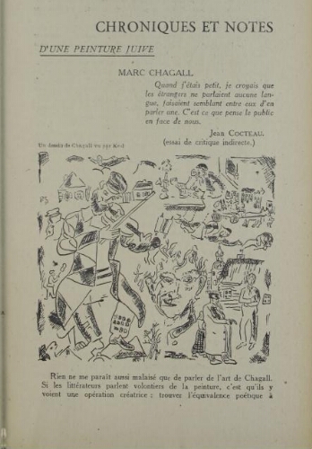 Chroniques et Notes
D'une peinture juive
Marc Chagall