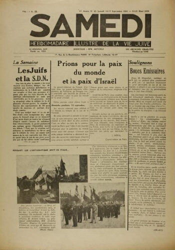 Samedi N°25 ( 10 septembre 1938 )