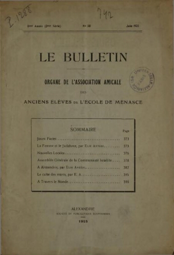 Le Bulletin (Menasce) 2ème série. Vol. 8 n° 50 (juin 1925)